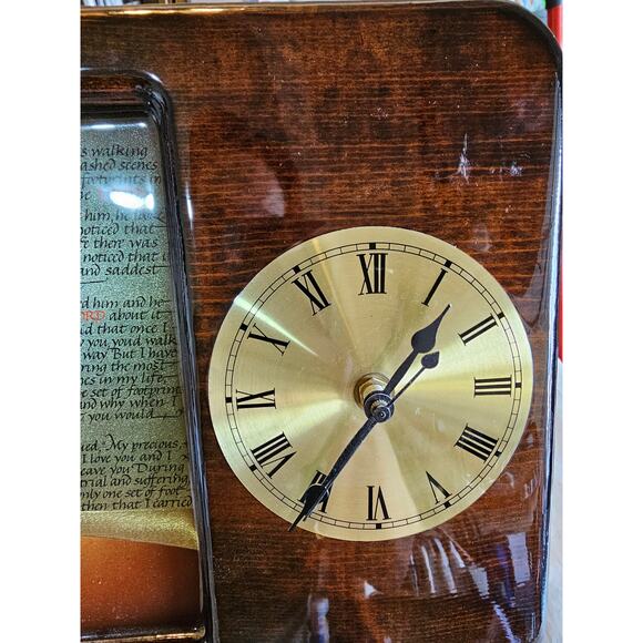Vintage Footprints in the Sand Wall Clock Wood Frame Christian Roman Numerals - Picture 5 of 8